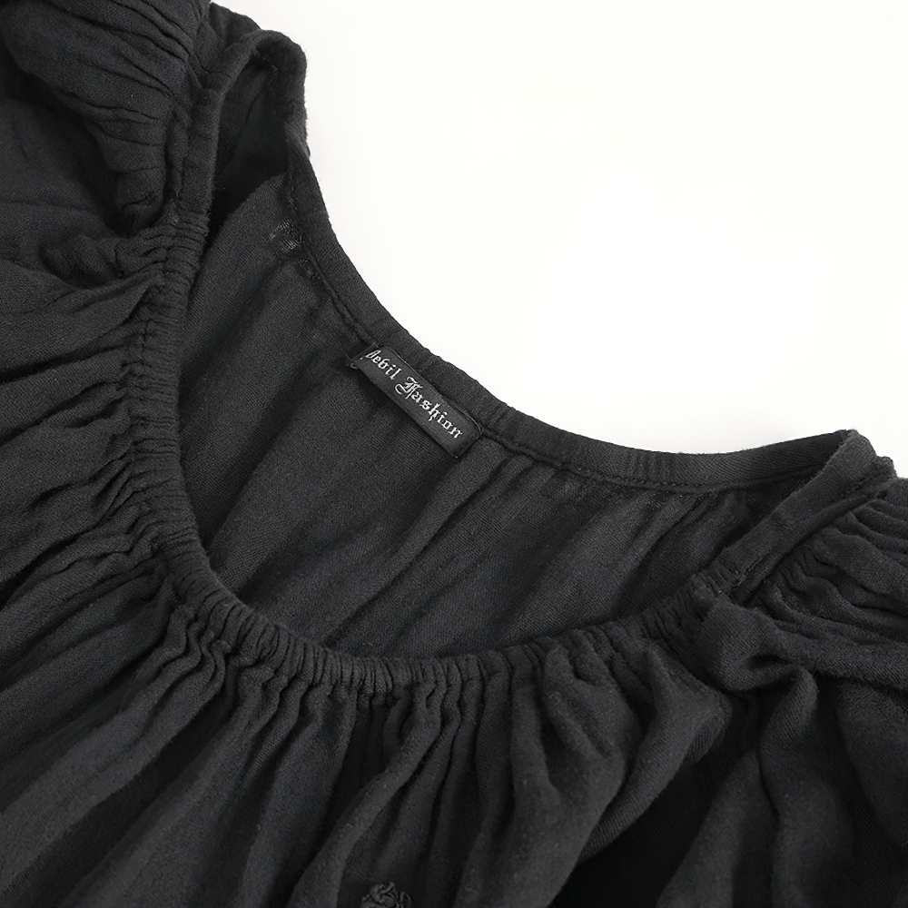 Gothic Victorian Lace-Up Dress with Puff Sleeves - image 7