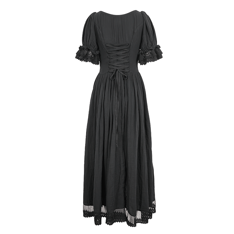 Gothic Victorian Lace-Up Dress with Puff Sleeves - image 6