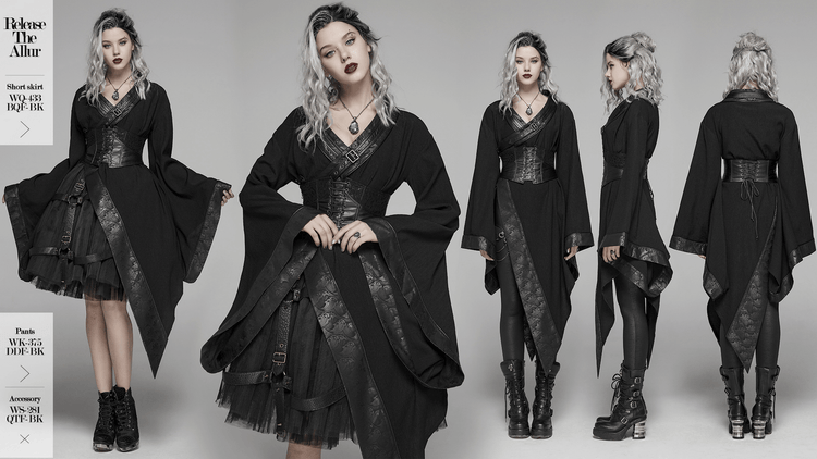 Gothic Wave Print Women's Kimono with Corset Detail - image 14