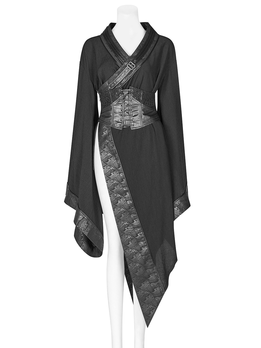 Gothic Wave Print Women's Kimono with Corset Detail - image 4