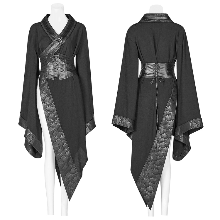 Gothic Wave Print Women's Kimono with Corset Detail - image 3