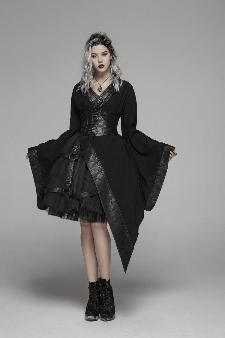 Gothic Wave Print Women's Kimono with Corset Detail - image 12