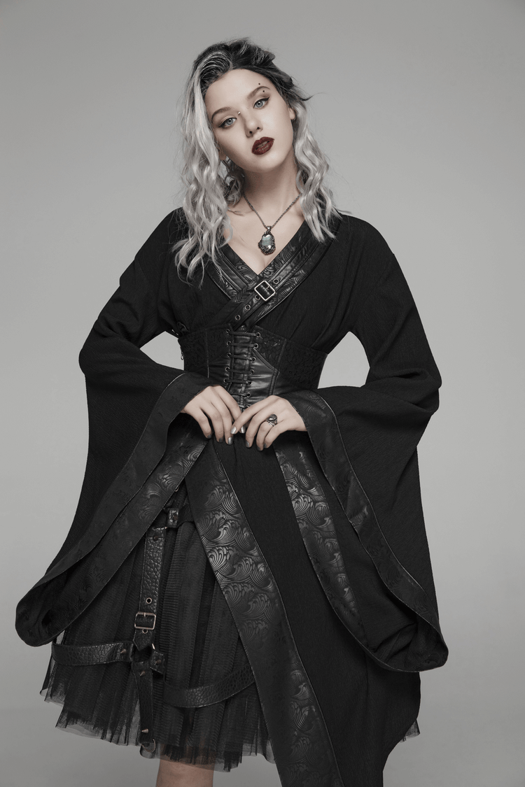 Gothic Wave Print Women's Kimono with Corset Detail - image 11