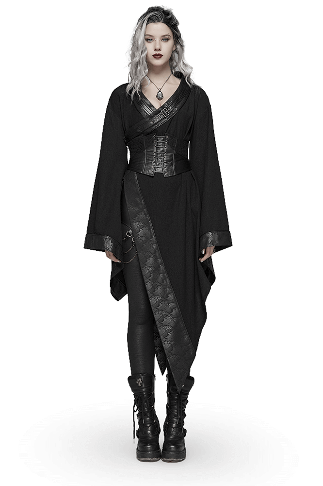 Gothic Wave Print Women's Kimono with Corset Detail - image 1