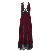 Gothic Wine Red Long Dress with Black Lace Hem and Sexy Cutout - image 3