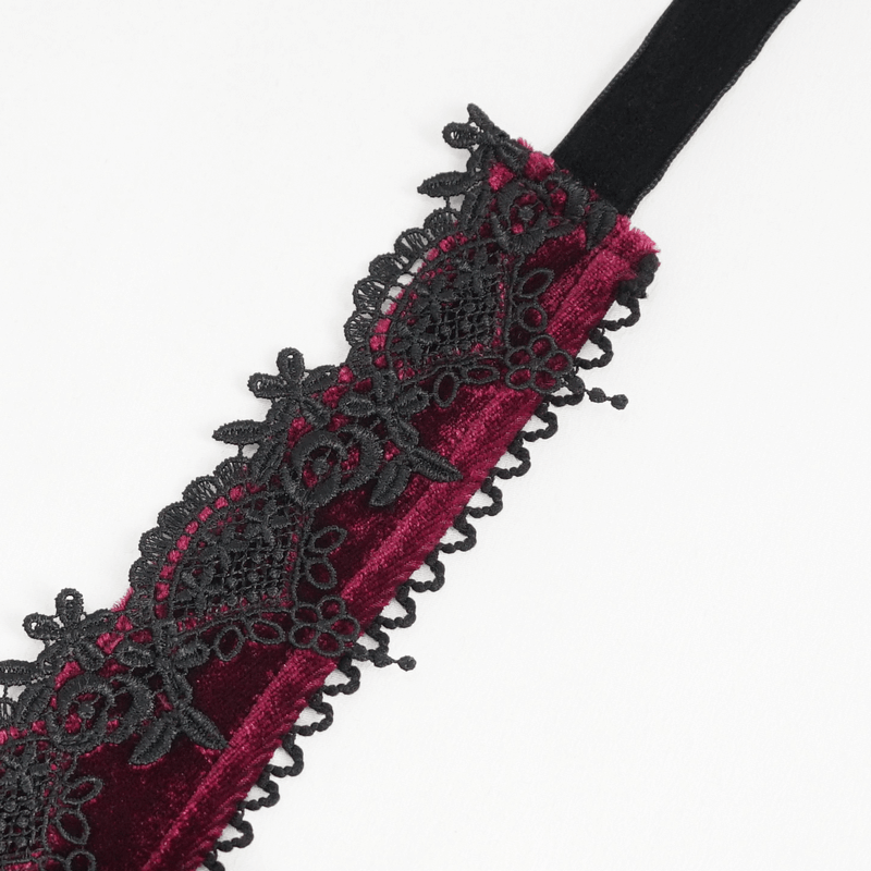 Gothic Wine Red Long Dress with Black Lace Hem and Sexy Cutout - image 6