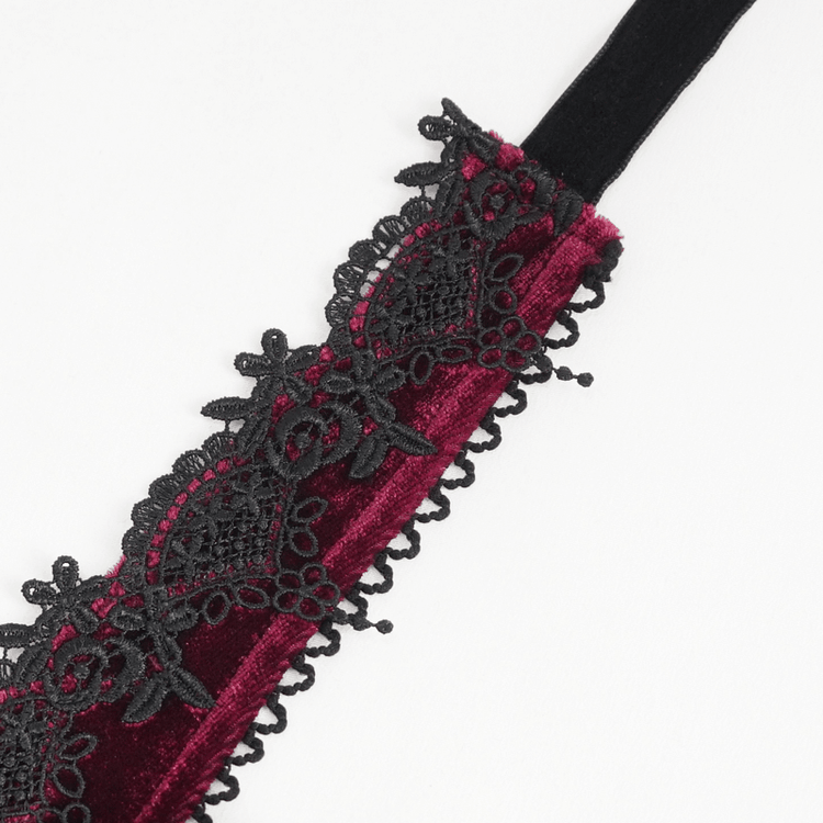 Gothic Wine Red Long Dress with Black Lace Hem and Sexy Cutout - image 6