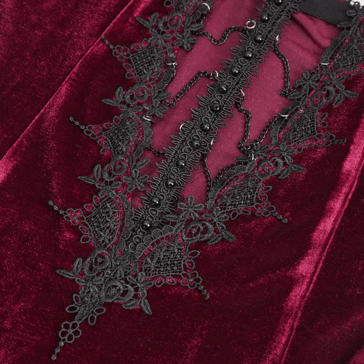 Gothic Wine Red Long Dress with Black Lace Hem and Sexy Cutout - image 10