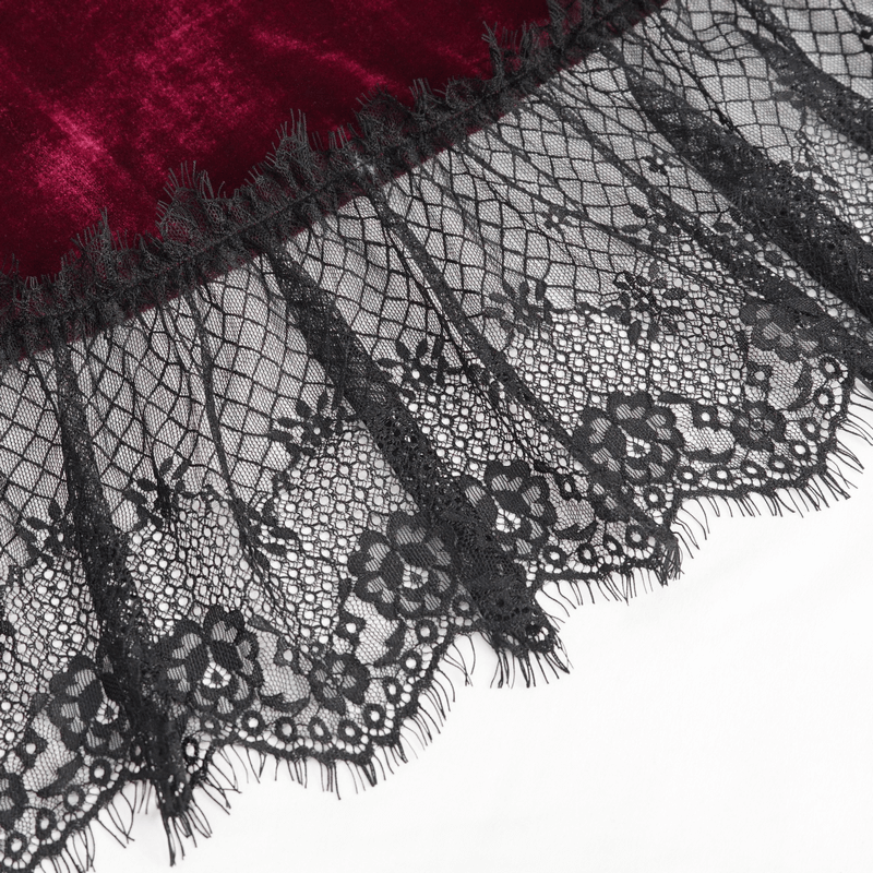 Gothic Wine Red Long Dress with Black Lace Hem and Sexy Cutout - image 7