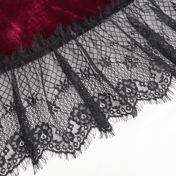 Gothic Wine Red Long Dress with Black Lace Hem and Sexy Cutout - image 7