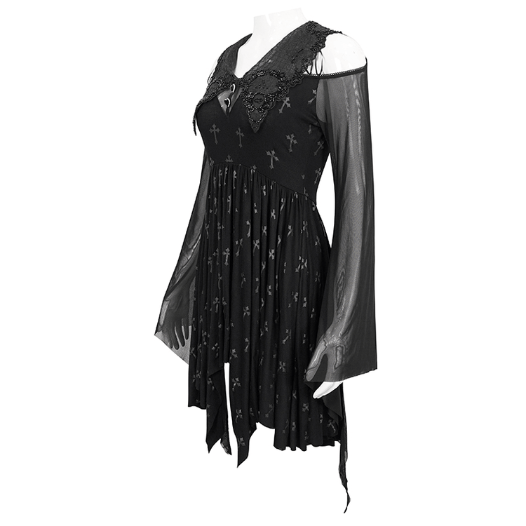 Gothic Women's Off Shoulder Cross Printed Dress / Elegant Ladies Asymmetric Dresses - image 5