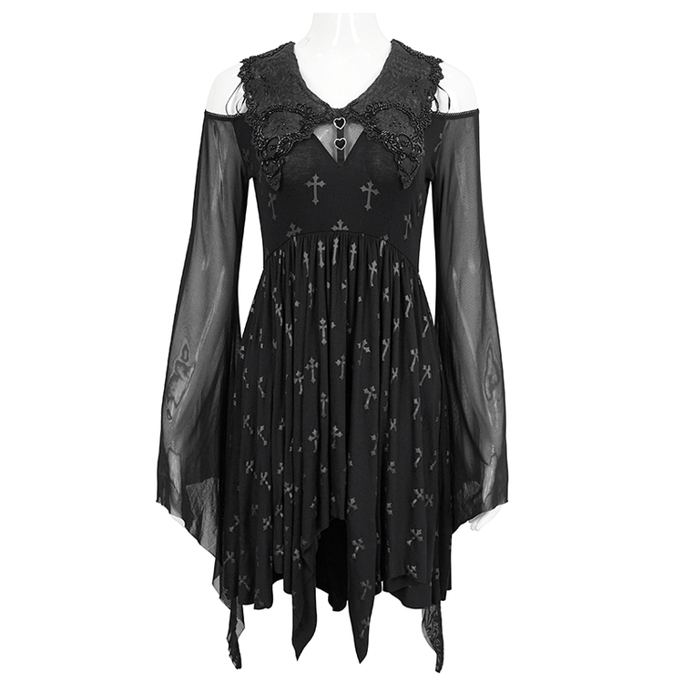 Gothic Women's Off Shoulder Cross Printed Dress / Elegant Ladies Asymmetric Dresses - image 3
