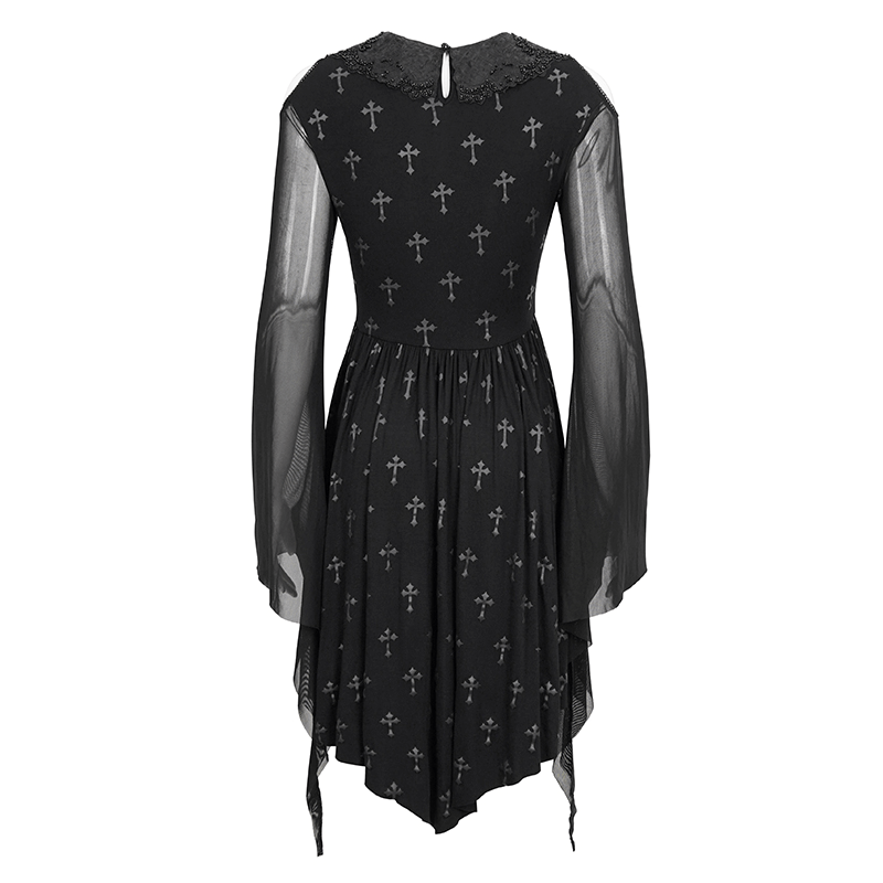 Gothic Women's Off Shoulder Cross Printed Dress / Elegant Ladies Asymmetric Dresses - image 4