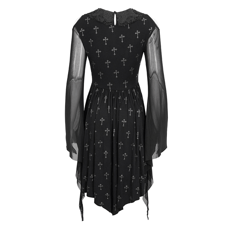 Gothic Women's Off Shoulder Cross Printed Dress / Elegant Ladies Asymmetric Dresses - image 4