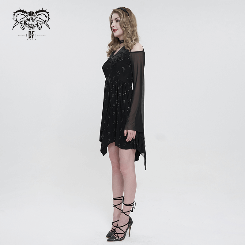 Gothic Women's Off Shoulder Cross Printed Dress / Elegant Ladies Asymmetric Dresses - image 7
