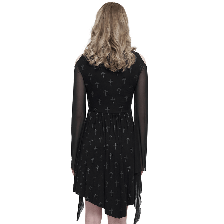 Gothic Women's Off Shoulder Cross Printed Dress / Elegant Ladies Asymmetric Dresses - image 2