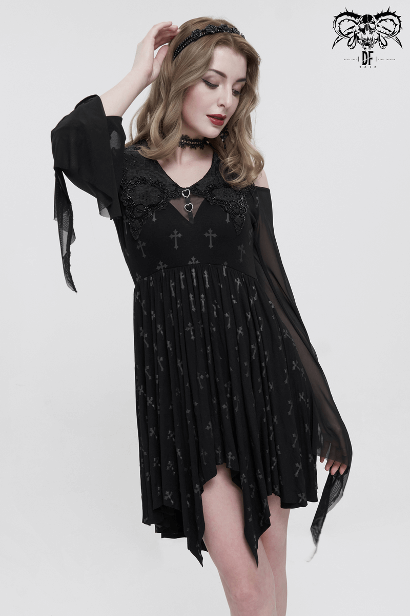 Gothic Women's Off Shoulder Cross Printed Dress / Elegant Ladies Asymmetric Dresses - image 10