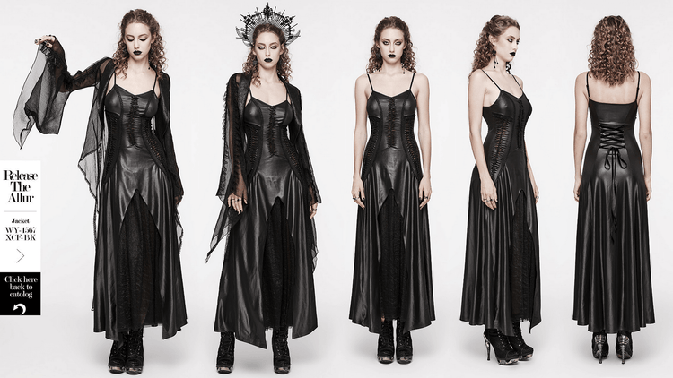 Gothic Women's Lace-Up Back Long Dress with Straps - image 20