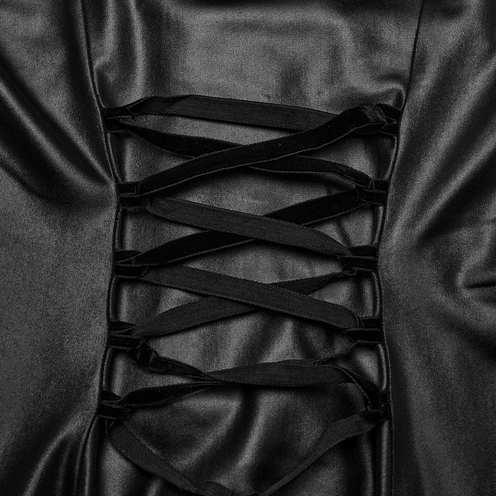 Gothic Women's Lace-Up Back Long Dress with Straps - image 9