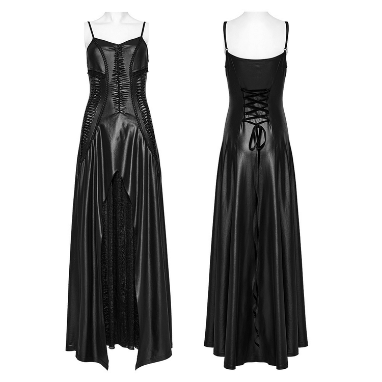 Gothic Women's Lace-Up Back Long Dress with Straps - image 3