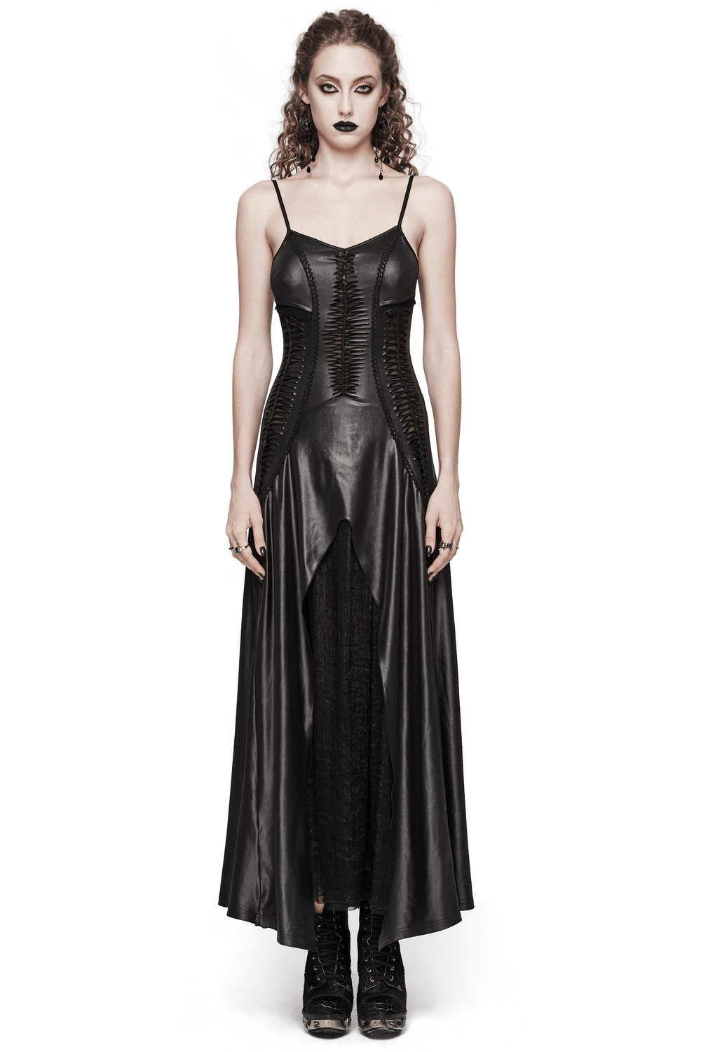 Gothic Women's Lace-Up Back Long Dress with Straps - image 1