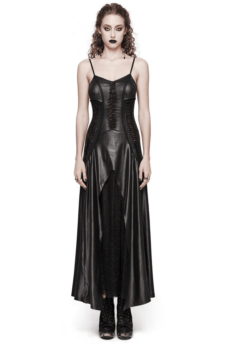 Gothic Women's Lace-Up Back Long Dress with Straps - image 1