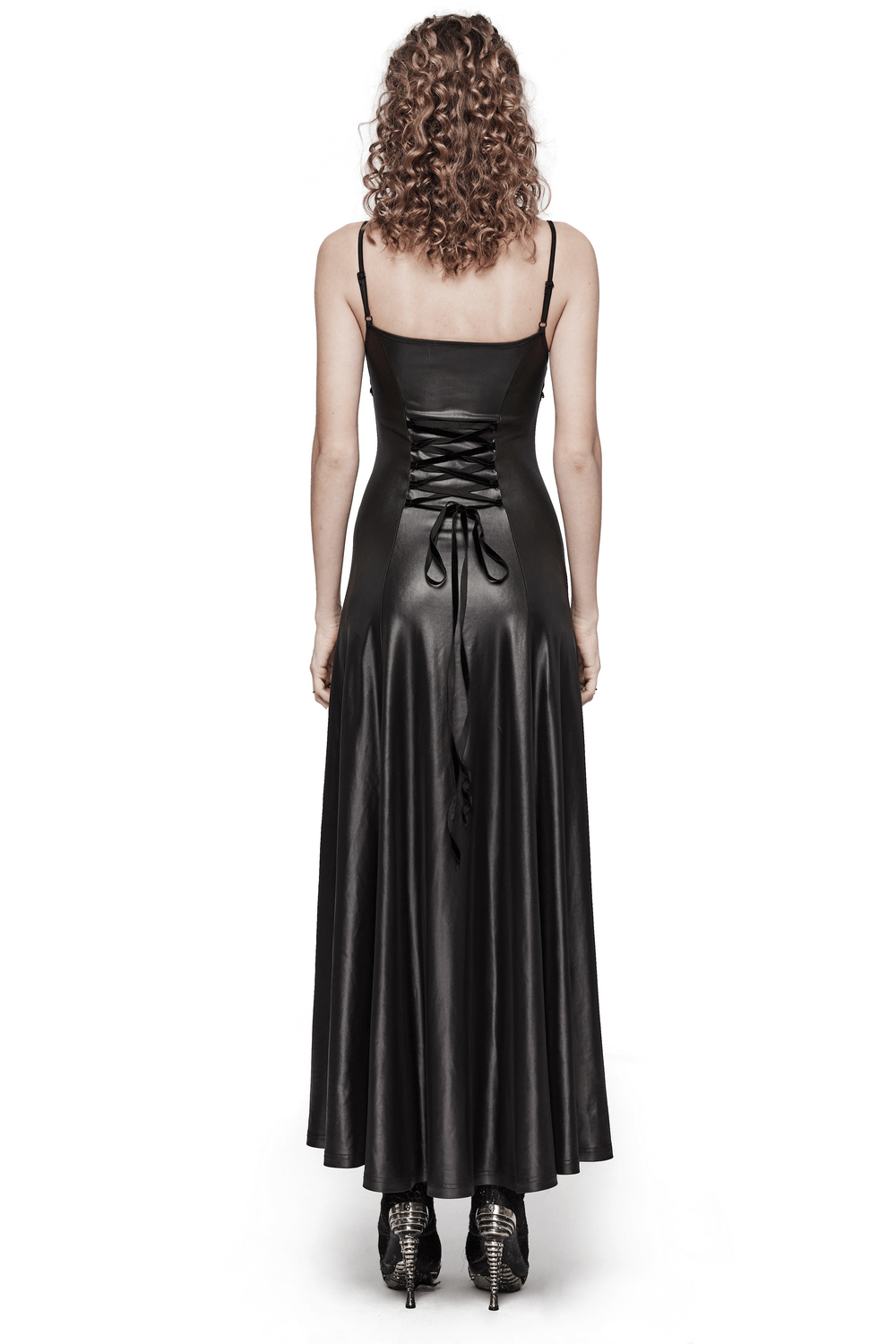 Gothic Women's Lace-Up Back Long Dress with Straps - image 2