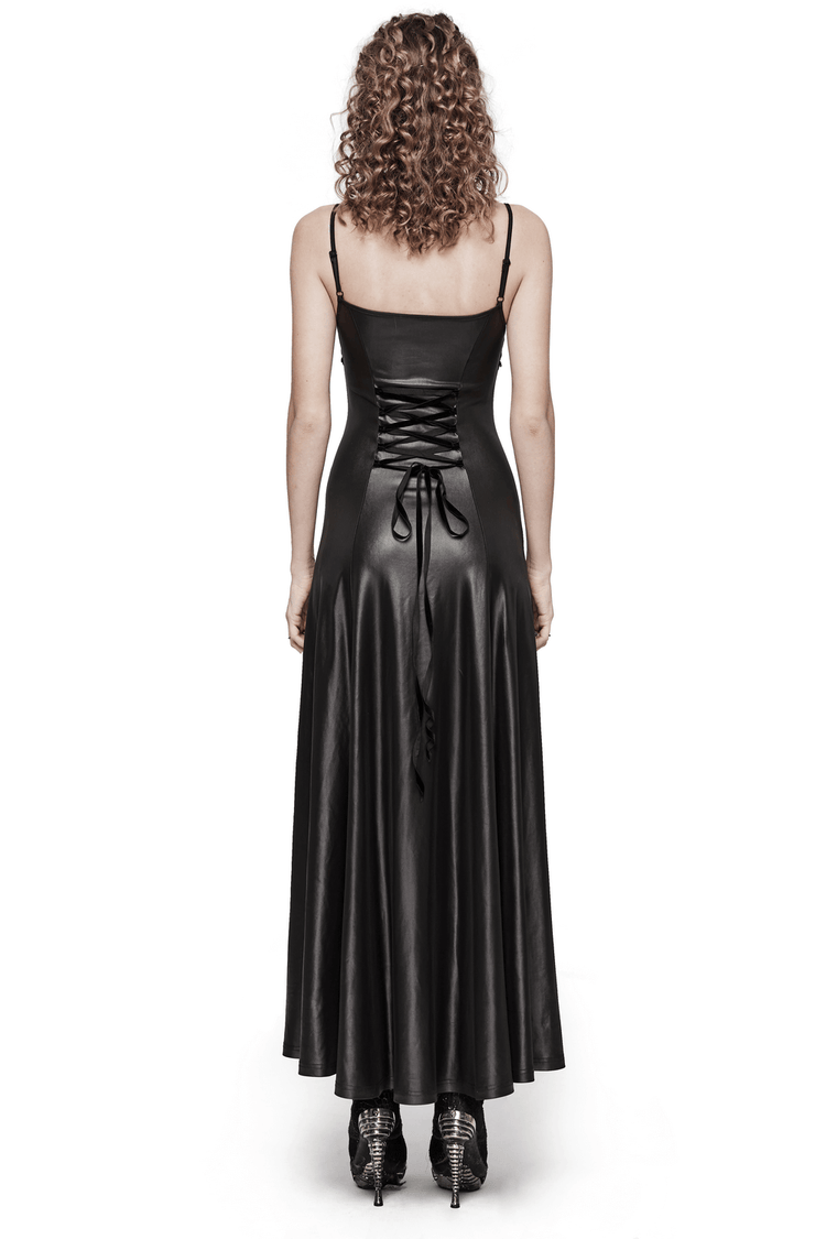 Gothic Women's Lace-Up Back Long Dress with Straps - image 2