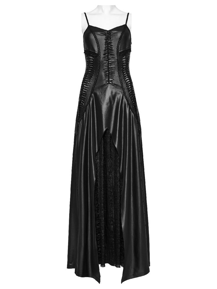 Gothic Women's Lace-Up Back Long Dress with Straps - image 4