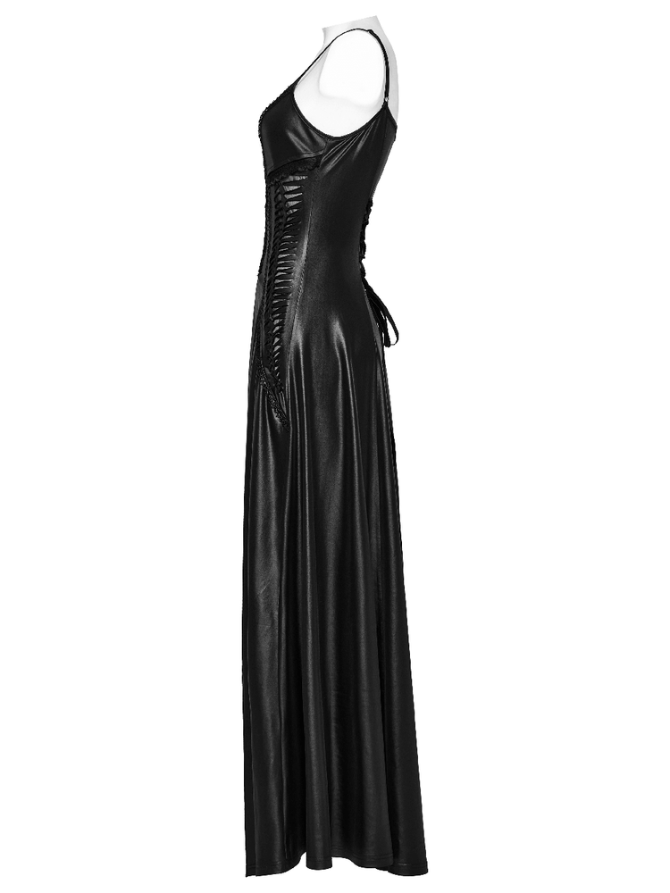 Gothic Women's Lace-Up Back Long Dress with Straps - image 5