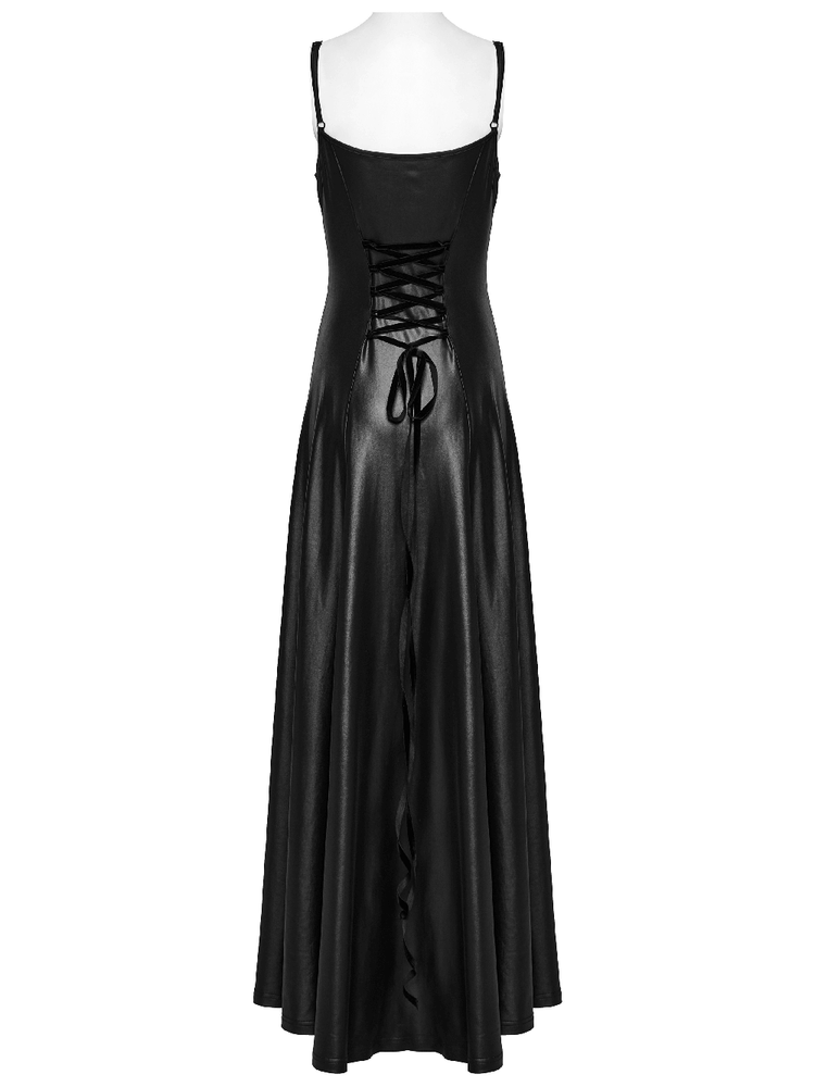 Gothic Women's Lace-Up Back Long Dress with Straps - image 6