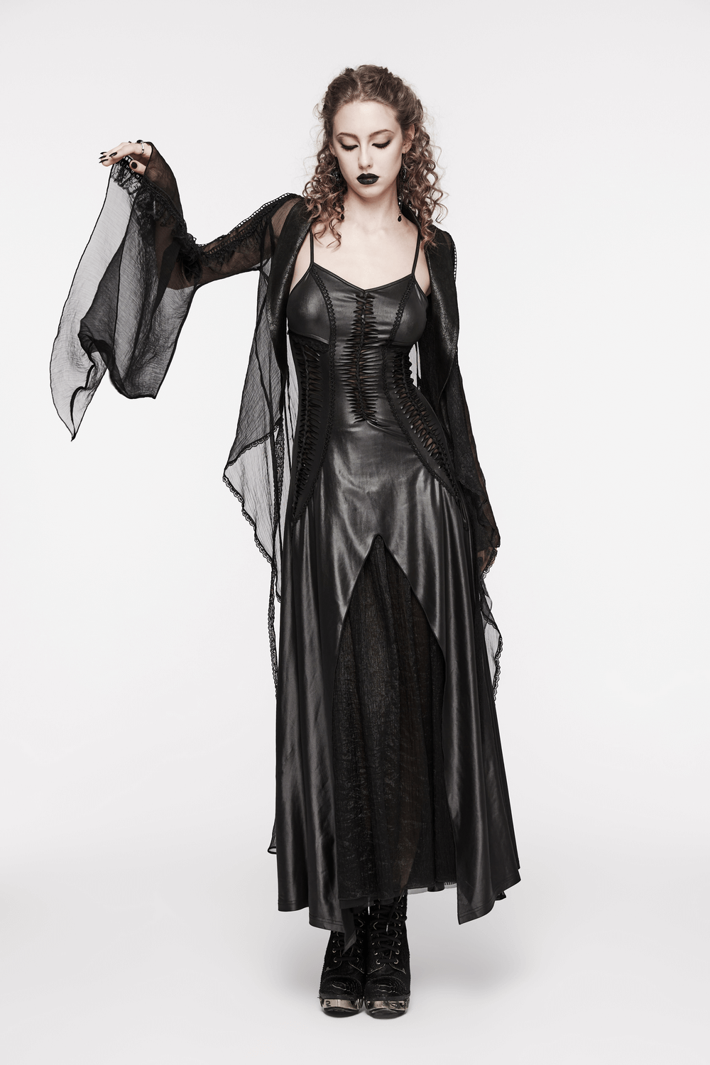 Gothic Women's Lace-Up Back Long Dress with Straps - image 16