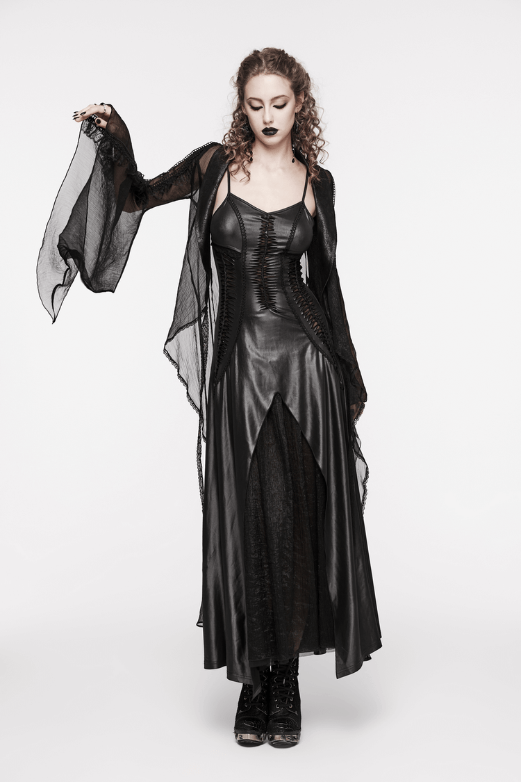 Gothic Women's Lace-Up Back Long Dress with Straps - image 16