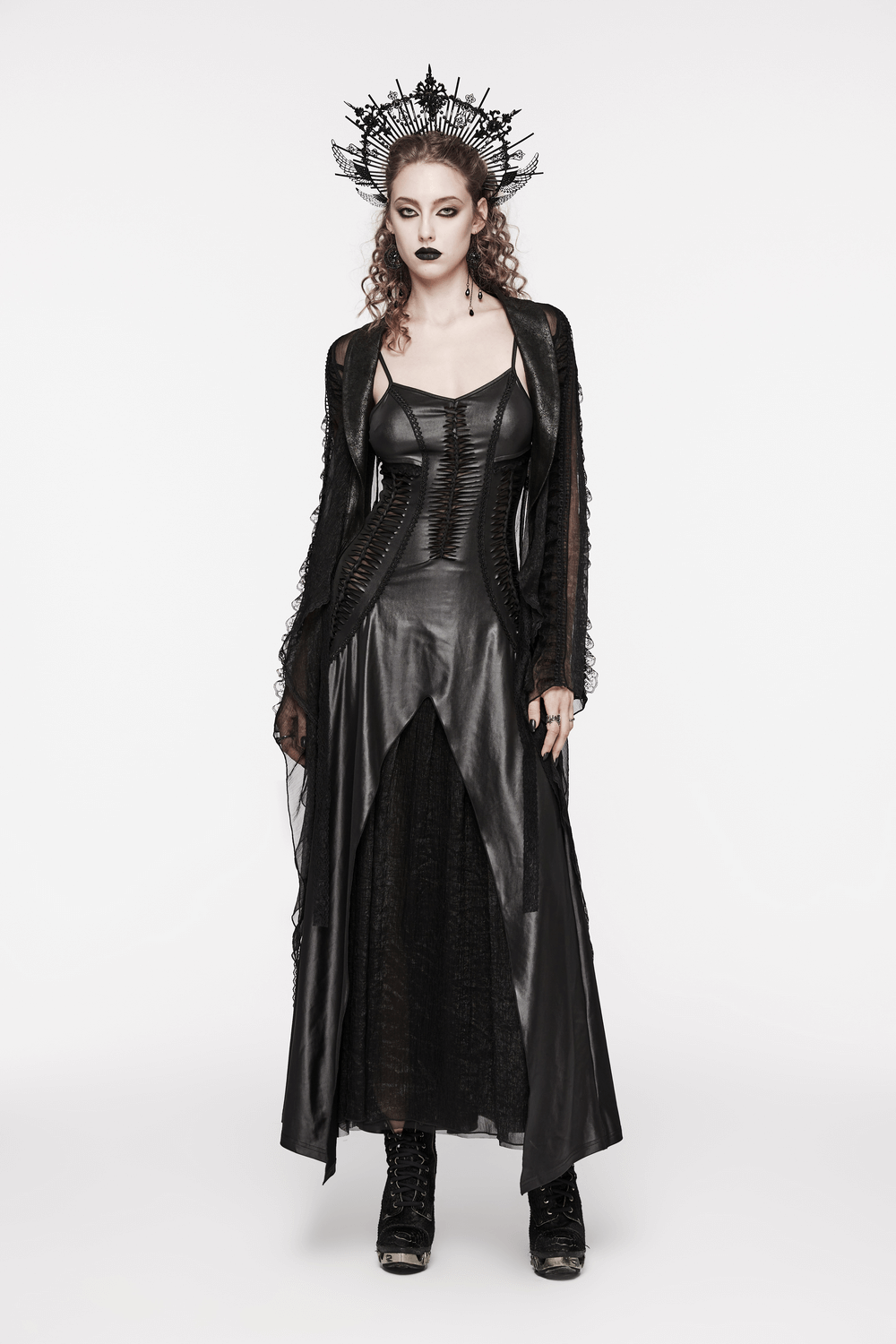 Gothic Women's Lace-Up Back Long Dress with Straps - image 18