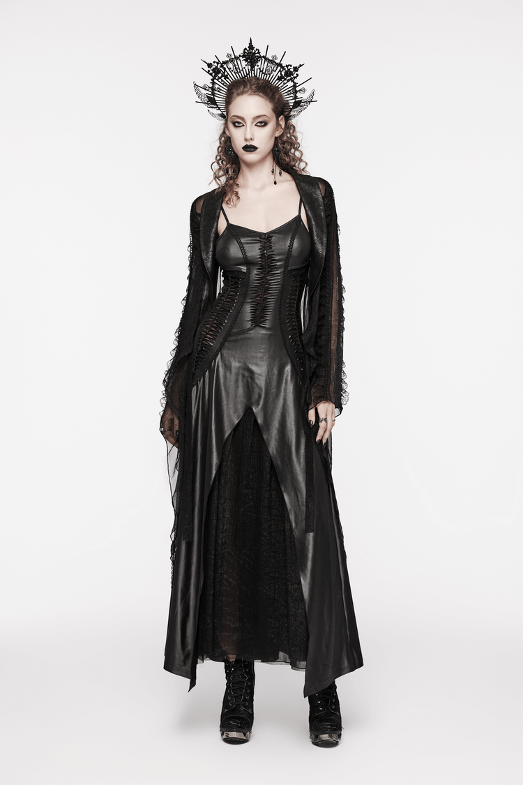 Gothic Women's Lace-Up Back Long Dress with Straps - image 18