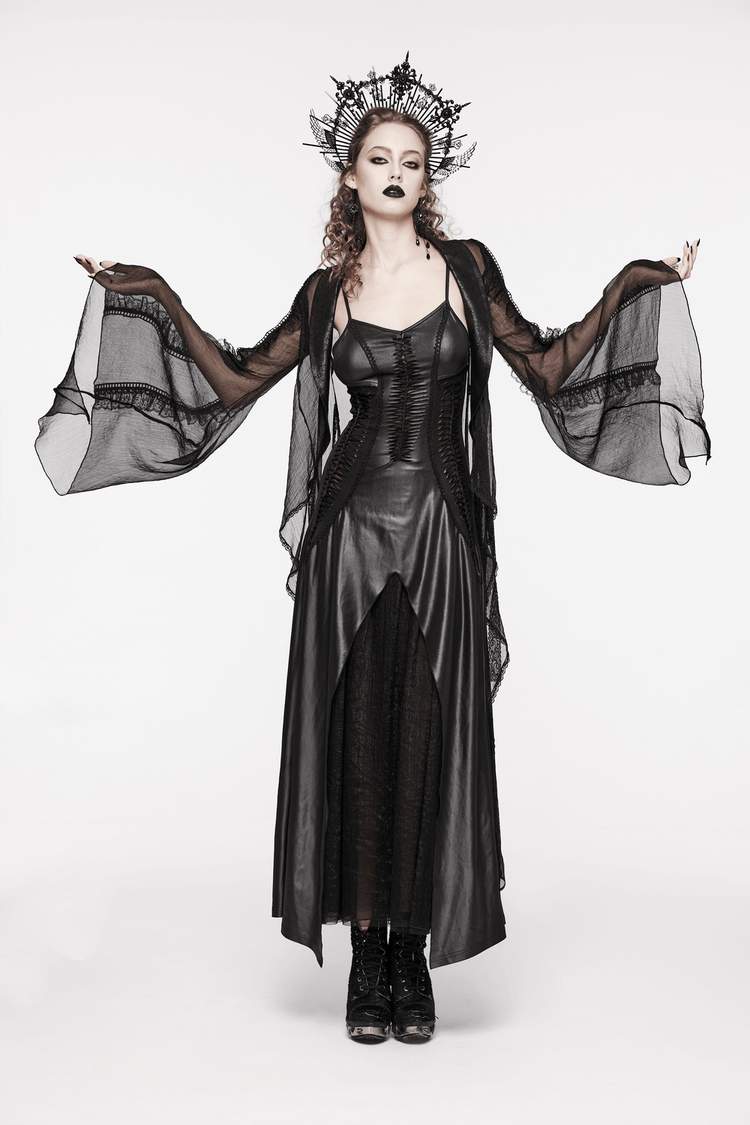 Gothic Women's Lace-Up Back Long Dress with Straps - image 19