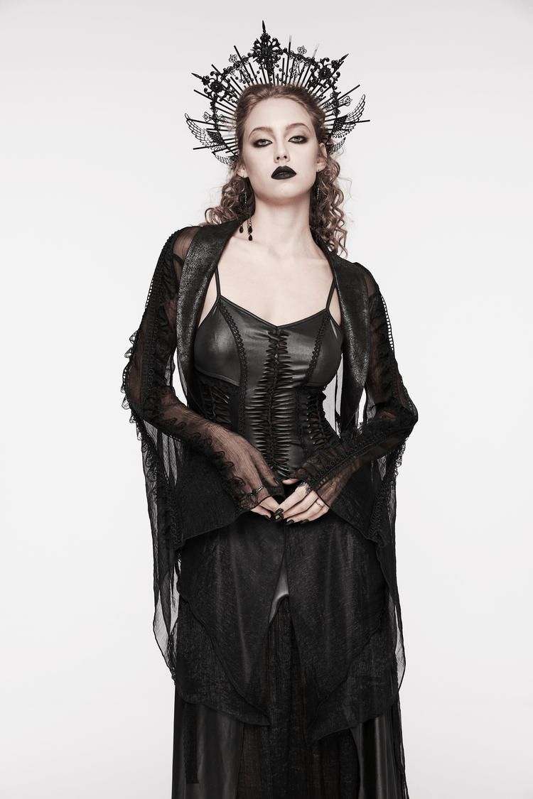 Gothic Women's Lace-Up Back Long Dress with Straps - image 14