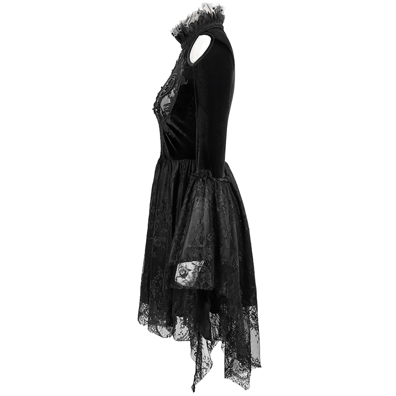Gothic Women's Off-Shoulder Velvet Dress With Trumpet Sleeves - image 4
