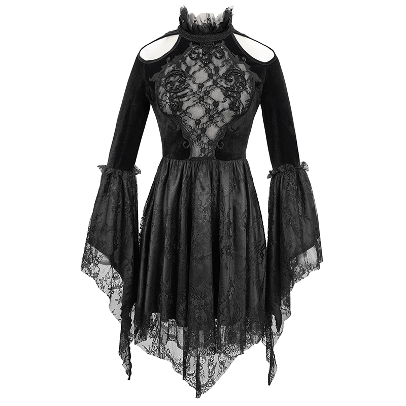 Gothic Women's Off-Shoulder Velvet Dress With Trumpet Sleeves - image 3