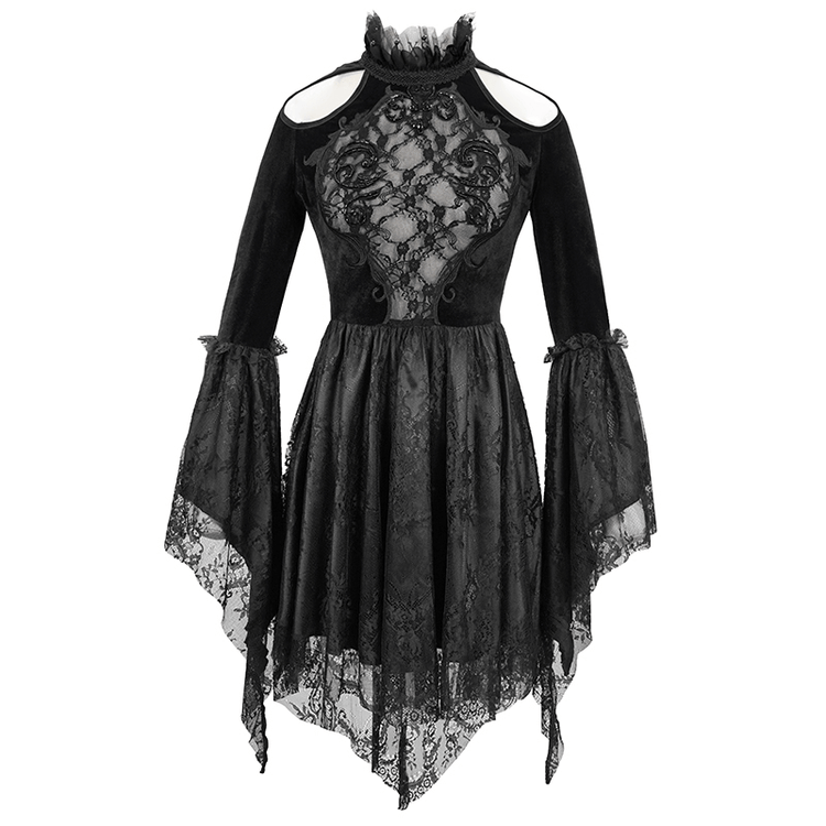 Gothic Women's Off-Shoulder Velvet Dress With Trumpet Sleeves - image 3