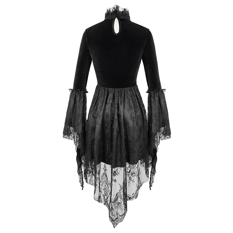 Gothic Women's Off-Shoulder Velvet Dress With Trumpet Sleeves - image 5