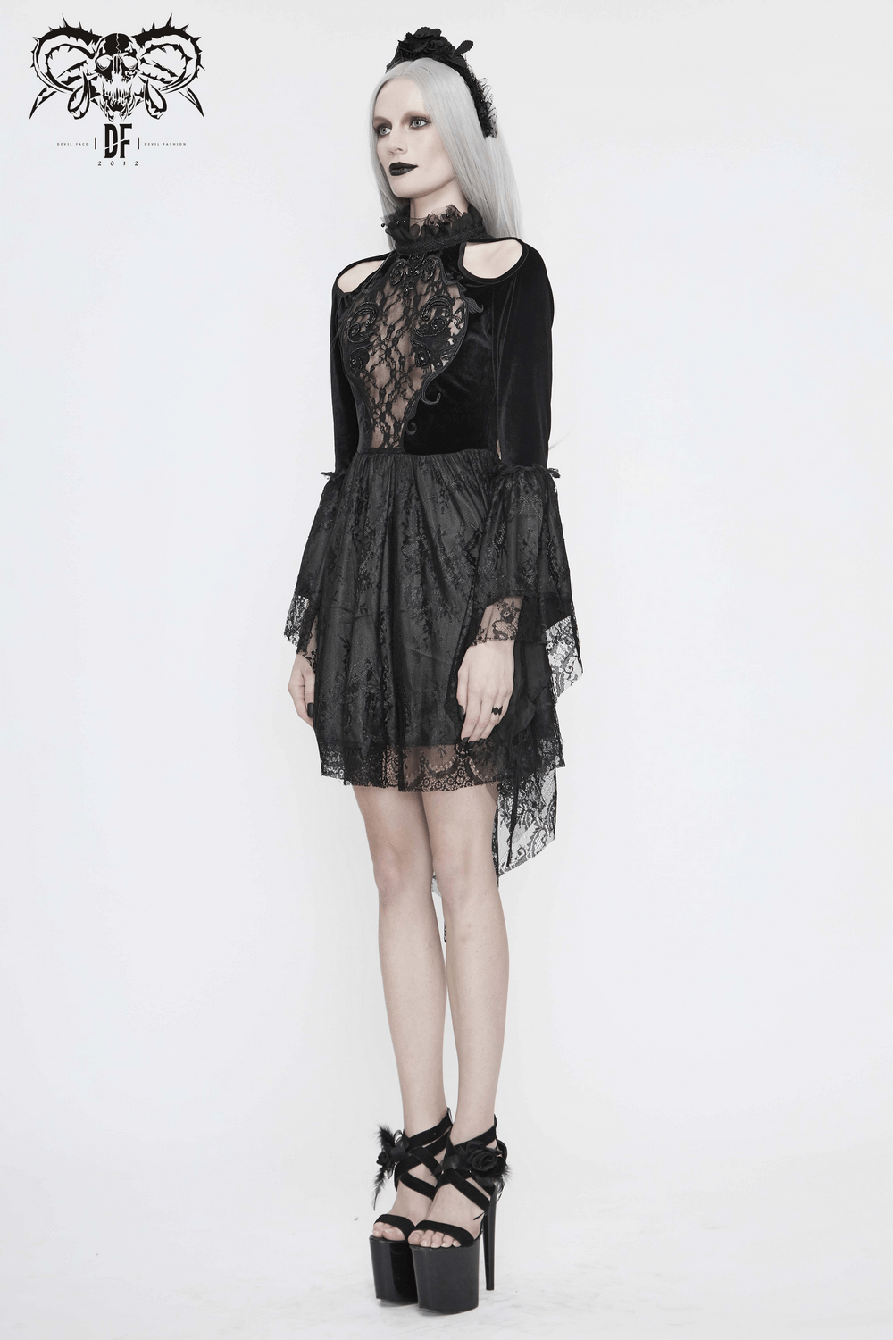 Gothic Women's Off-Shoulder Velvet Dress With Trumpet Sleeves - image 18