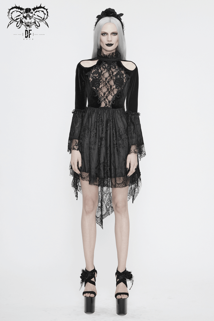 Gothic Women's Off-Shoulder Velvet Dress With Trumpet Sleeves - image 17