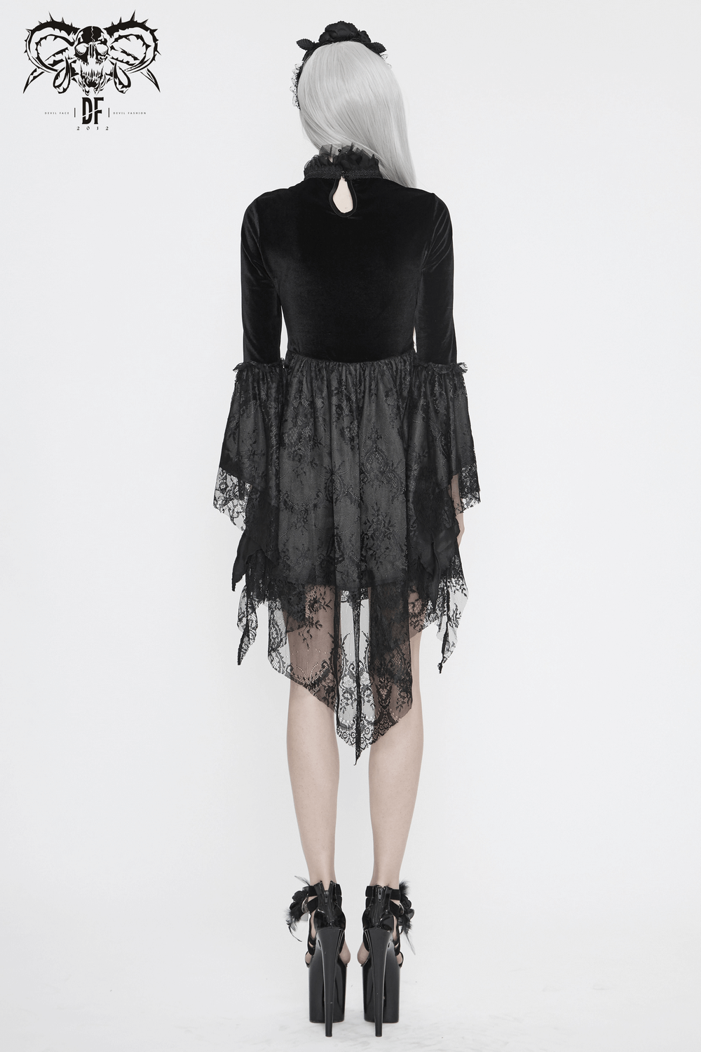Gothic Women's Off-Shoulder Velvet Dress With Trumpet Sleeves - image 19