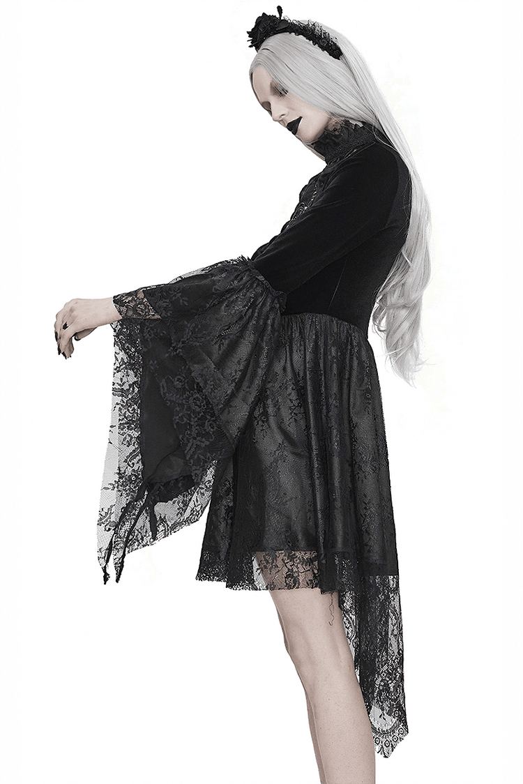 Gothic Women's Off-Shoulder Velvet Dress With Trumpet Sleeves - image 2