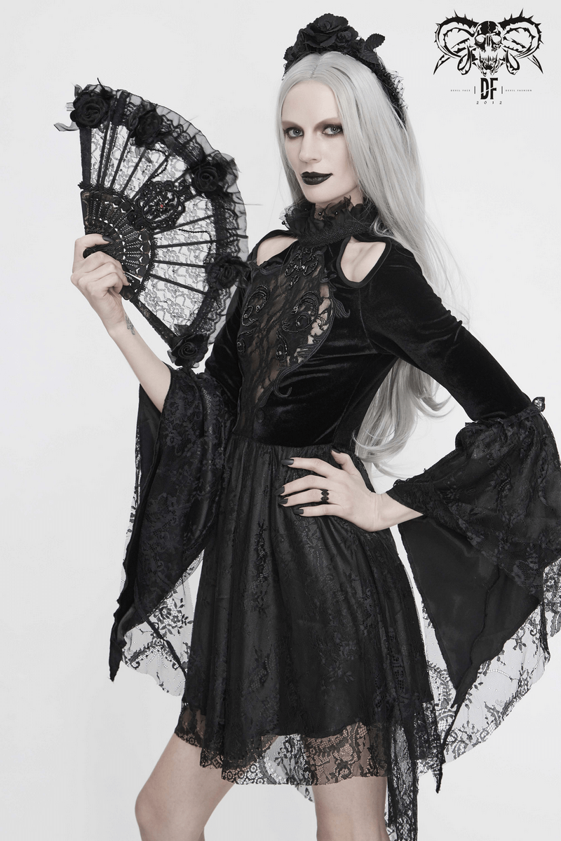 Gothic Women's Off-Shoulder Velvet Dress With Trumpet Sleeves - image 13