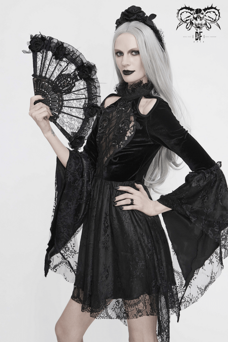 Gothic Women's Off-Shoulder Velvet Dress With Trumpet Sleeves - image 13