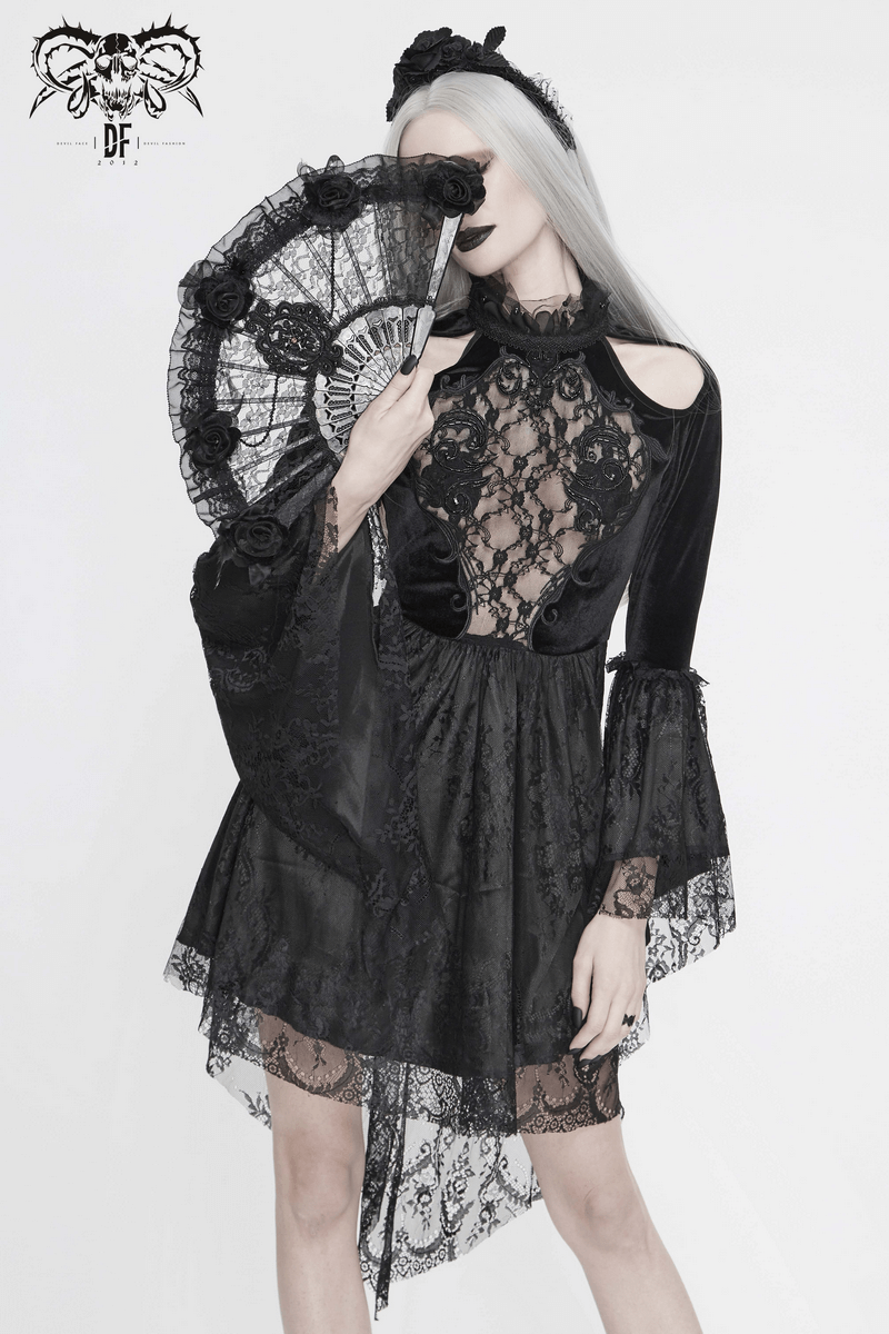 Gothic Women's Off-Shoulder Velvet Dress With Trumpet Sleeves - image 15