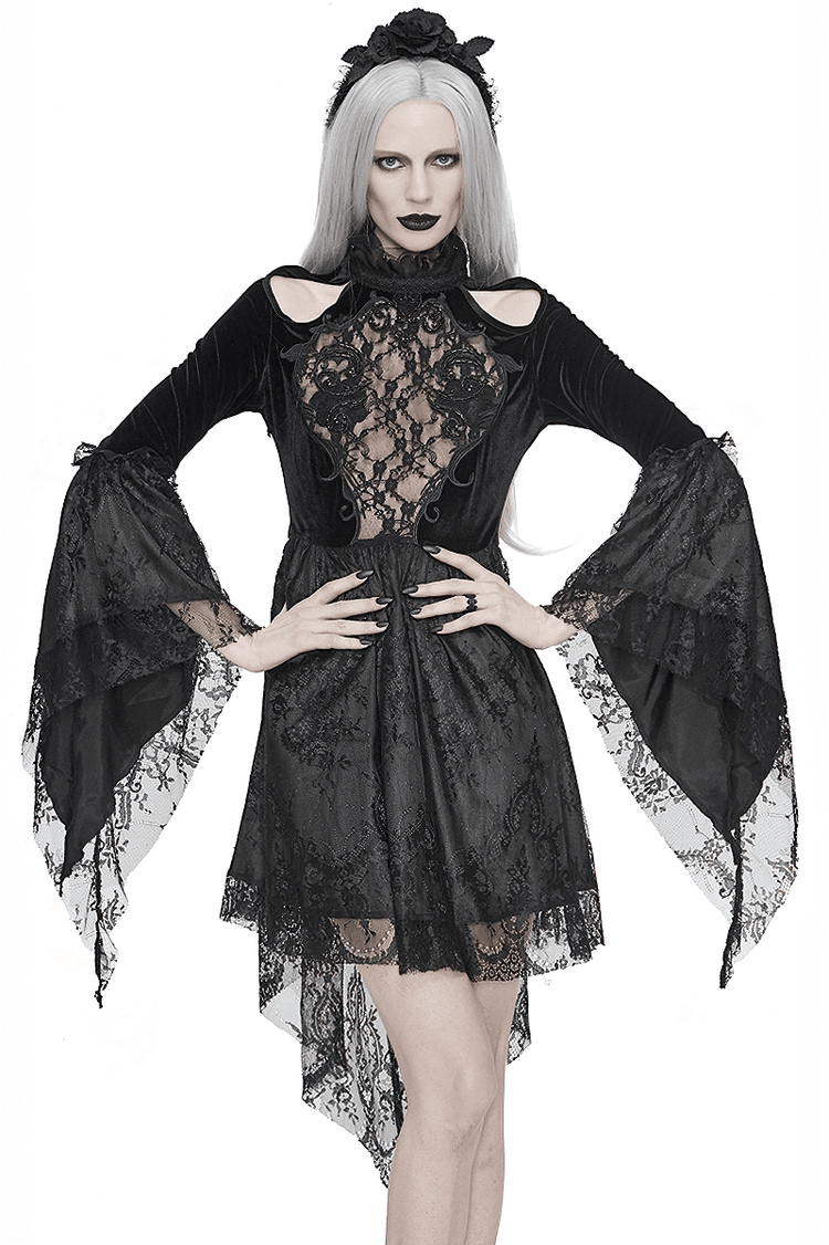 Gothic Women's Off-Shoulder Velvet Dress With Trumpet Sleeves - image 1