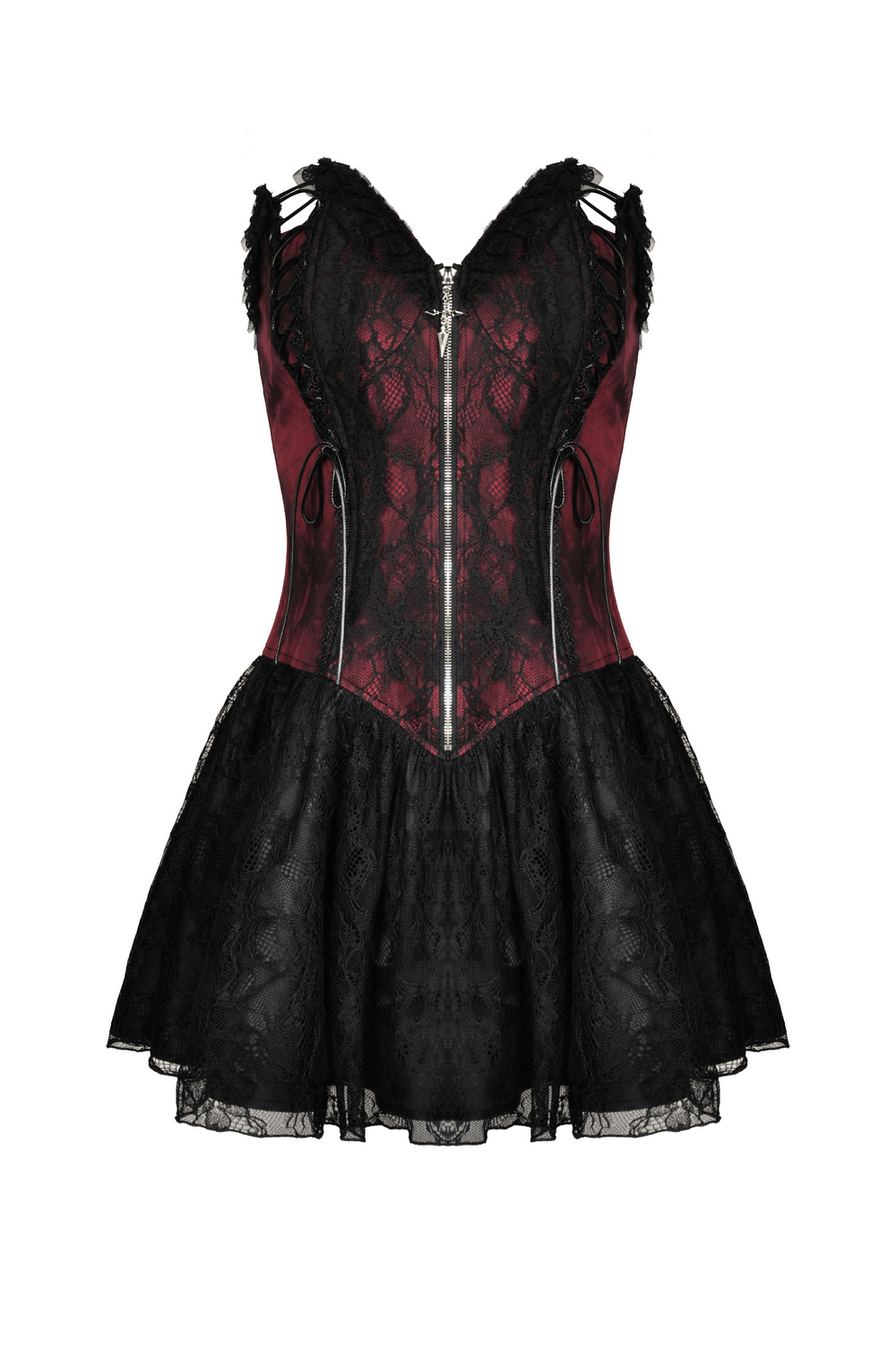 Gothic Zip Lace Corset Dress with Flared Skirt and Lace-Up - image 4